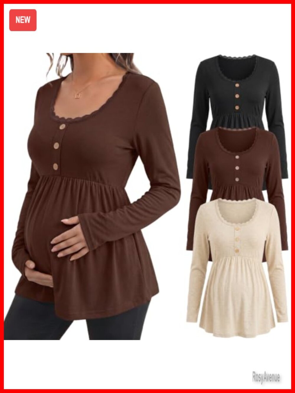 Women Maternity Long Sleeve Lace Tunic Top 3 Pack Pregnancy Blouse